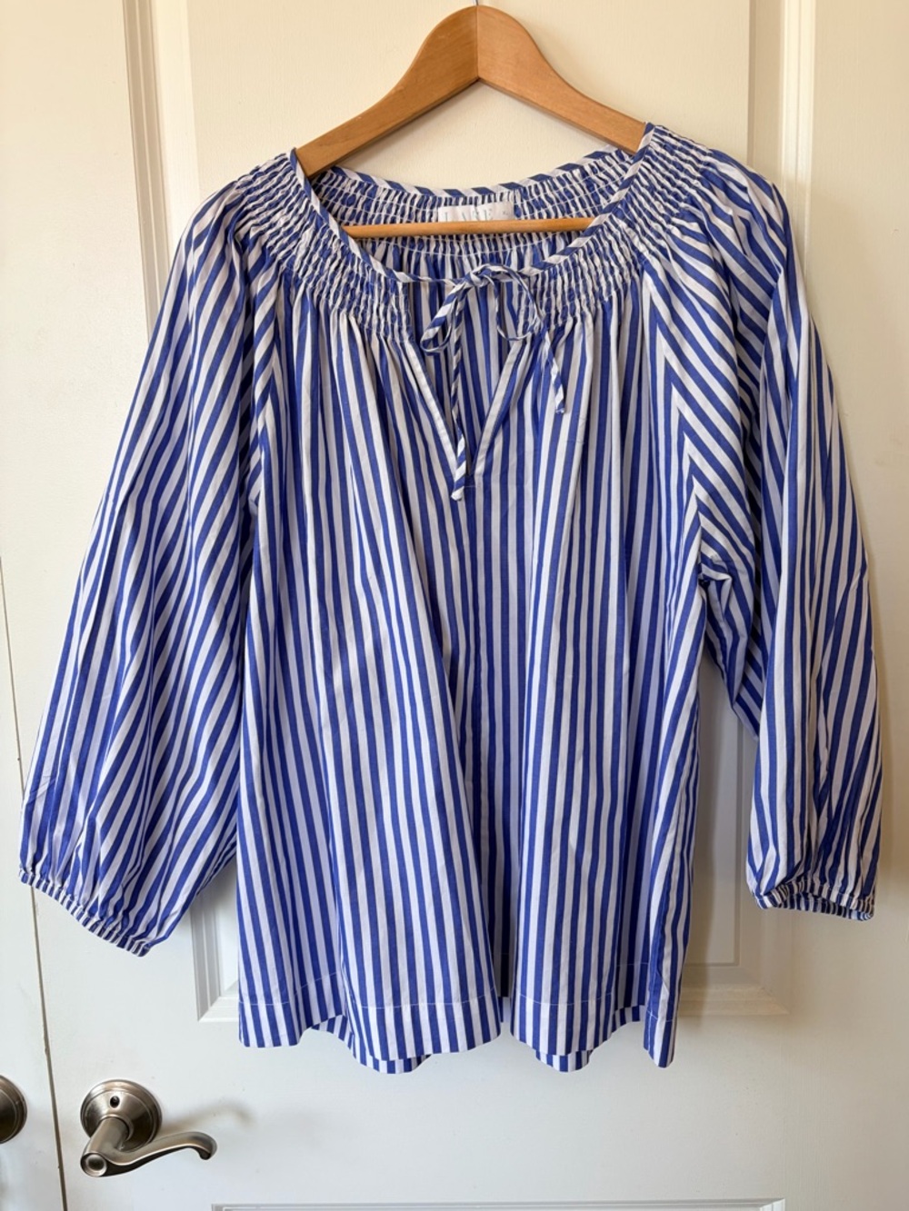 Lake Short Pajama Set XL Women’s Blue and White Striped Peasant Blouse Pockets